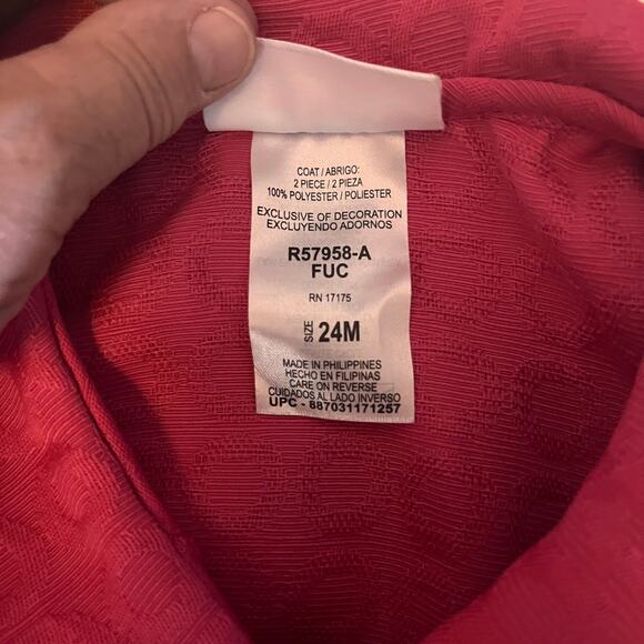 Girls Pink Coat with Bows - 24 Months Bonnie Baby Dressy Coat - Picture 7 of 11